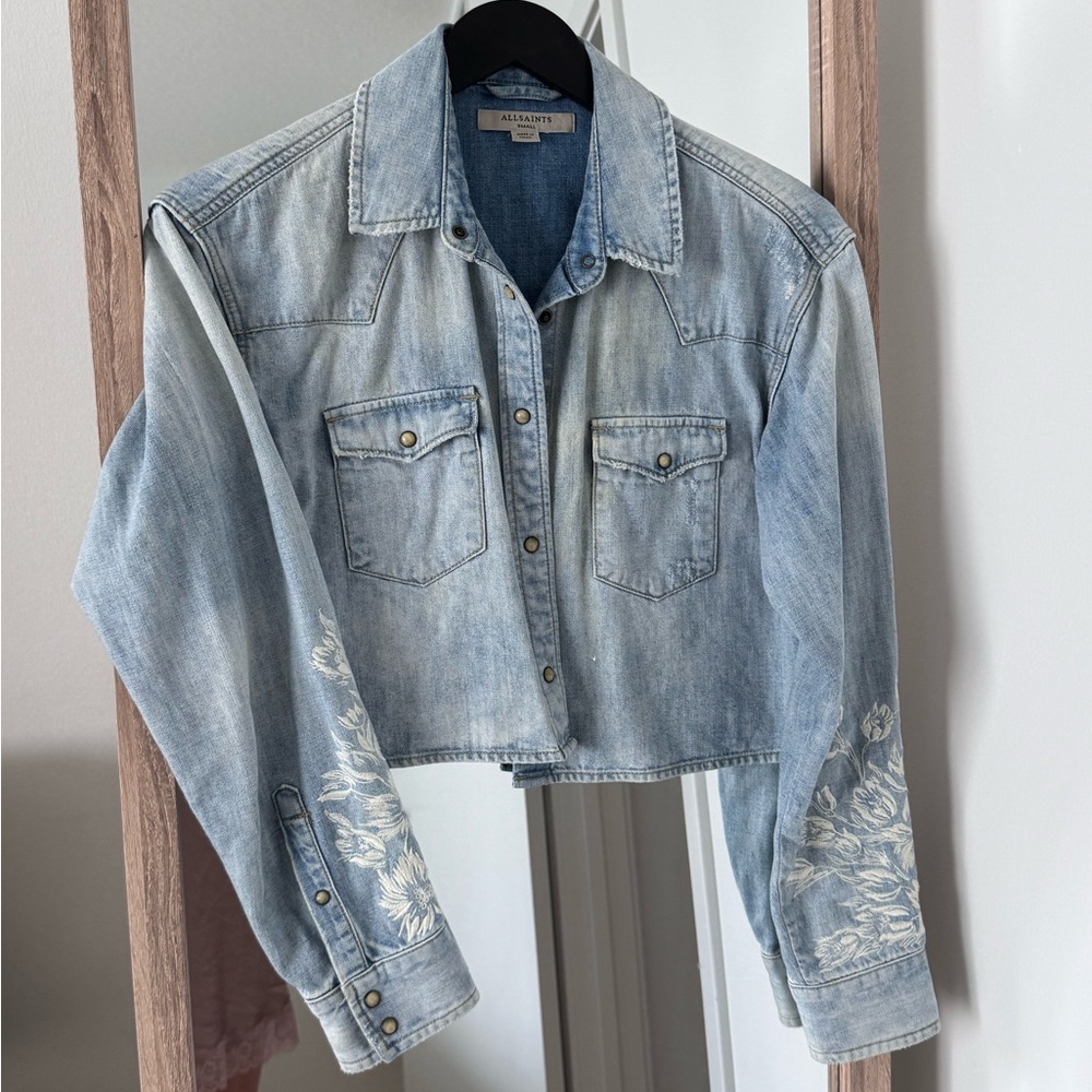 All saints denim cropped shirt